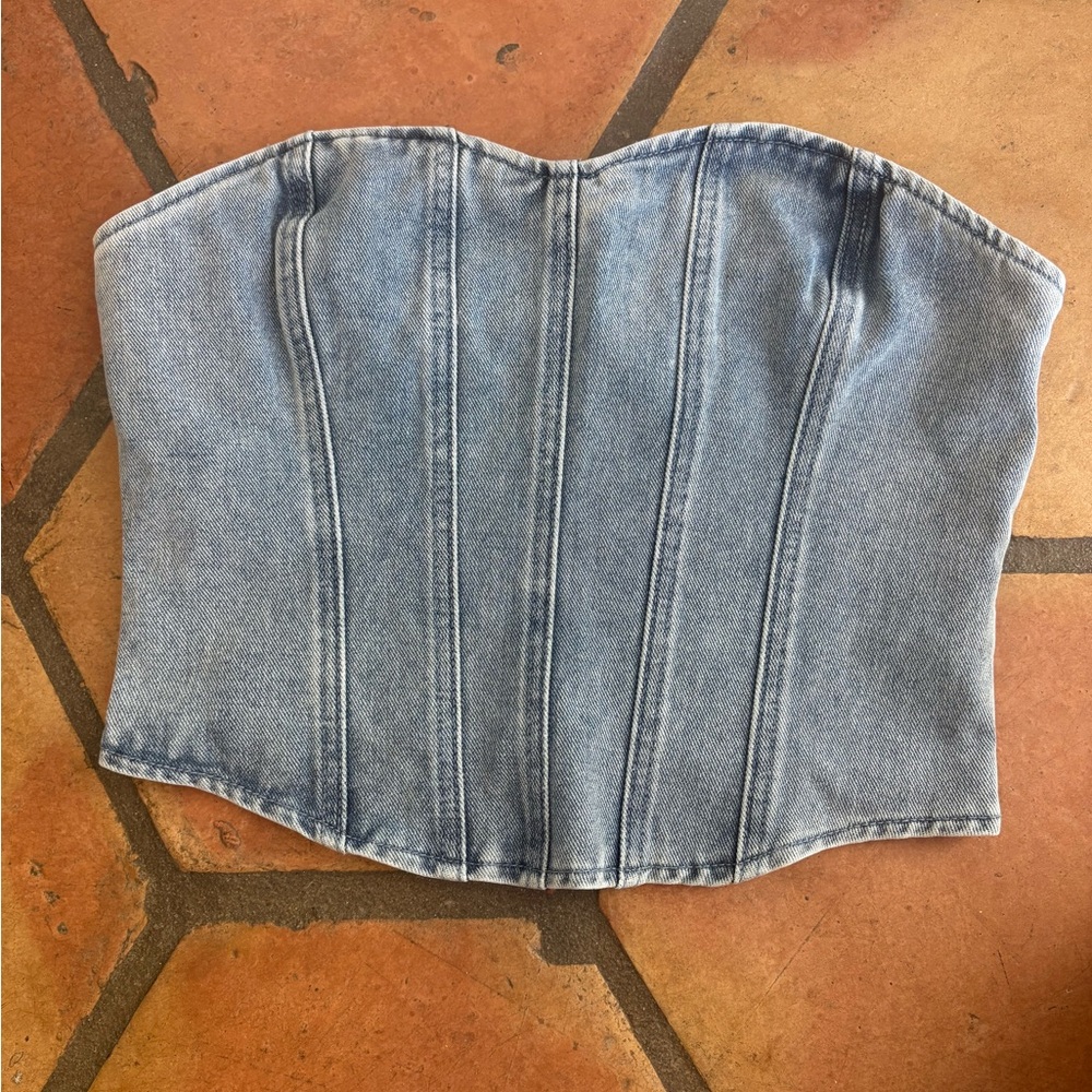 Women’s Light Blue Denim Corset Top - Classic Bustier Style